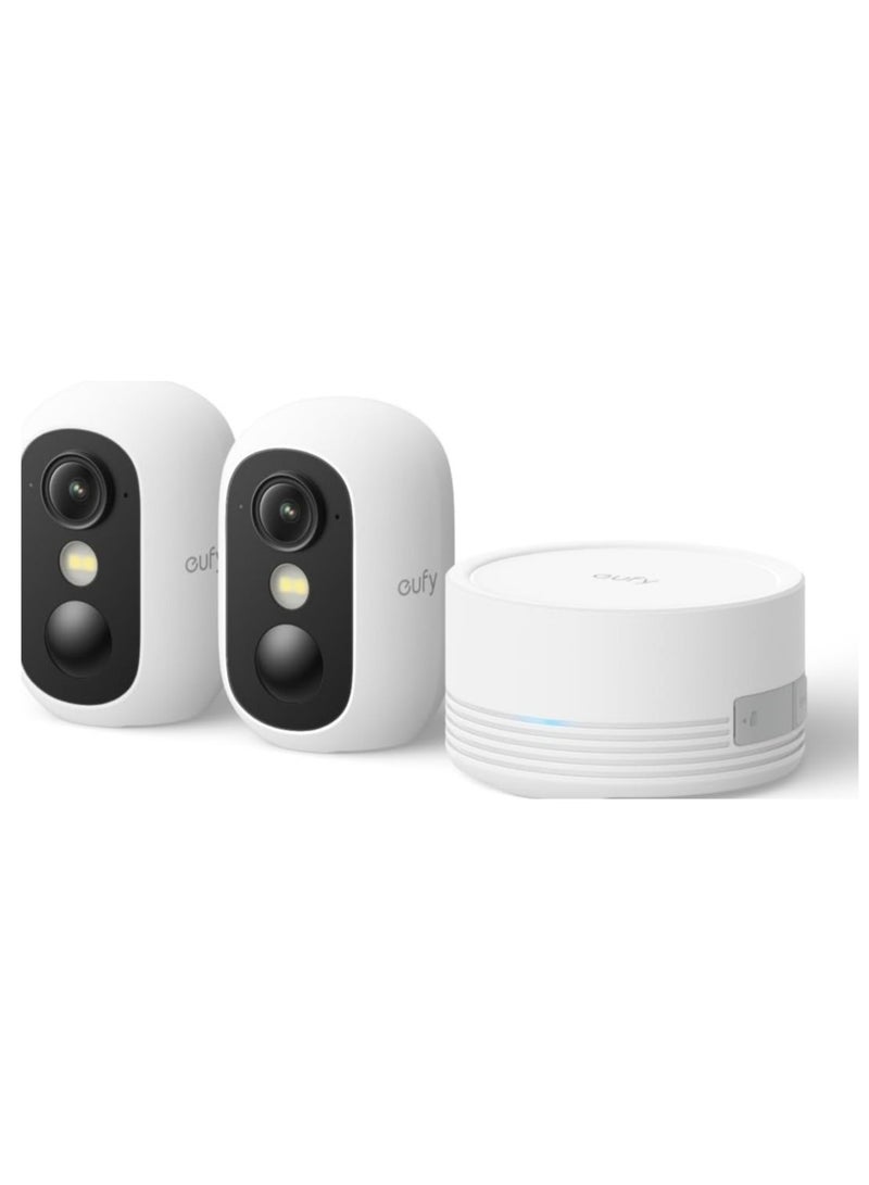 إيوفي كاميرا الأمان eufy Security eufyCam C35 (عبوتان) مع قاعدة HomeBase Mini، كاميرا أمان لاسلكية للاستخدام الداخلي والخارجي، تركيب مغناطيسي، رؤية ليلية ملونة، تخزين داخلي على الجهاز بدون اشتراك، مقاومة للماء والغبار بمعيار IP67، تقنية التعرف على الوجه، اللون الأبيض. - Image 1